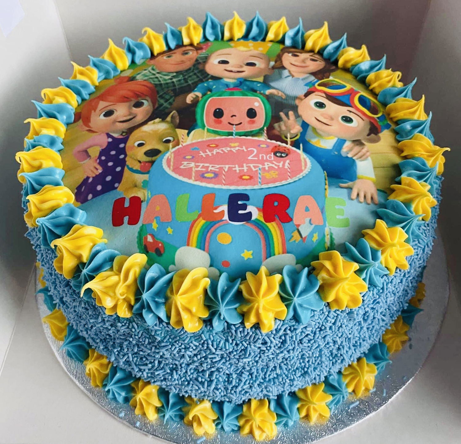 2 Layer Vanilla Cocomelon Birthday Cake With Buttercream Frosting and Edible Image