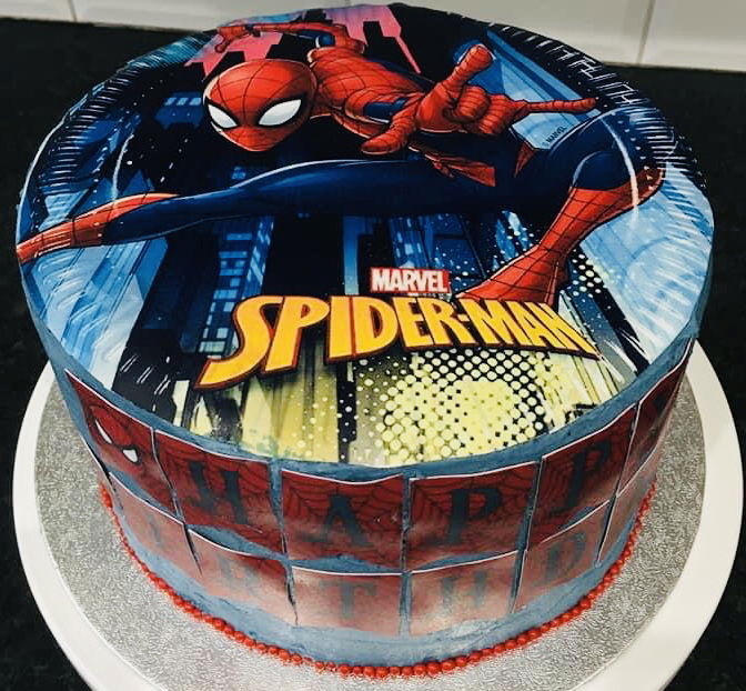2 Layer Vanilla Spider-Man Cake With Buttercream Frosting and Edible Image