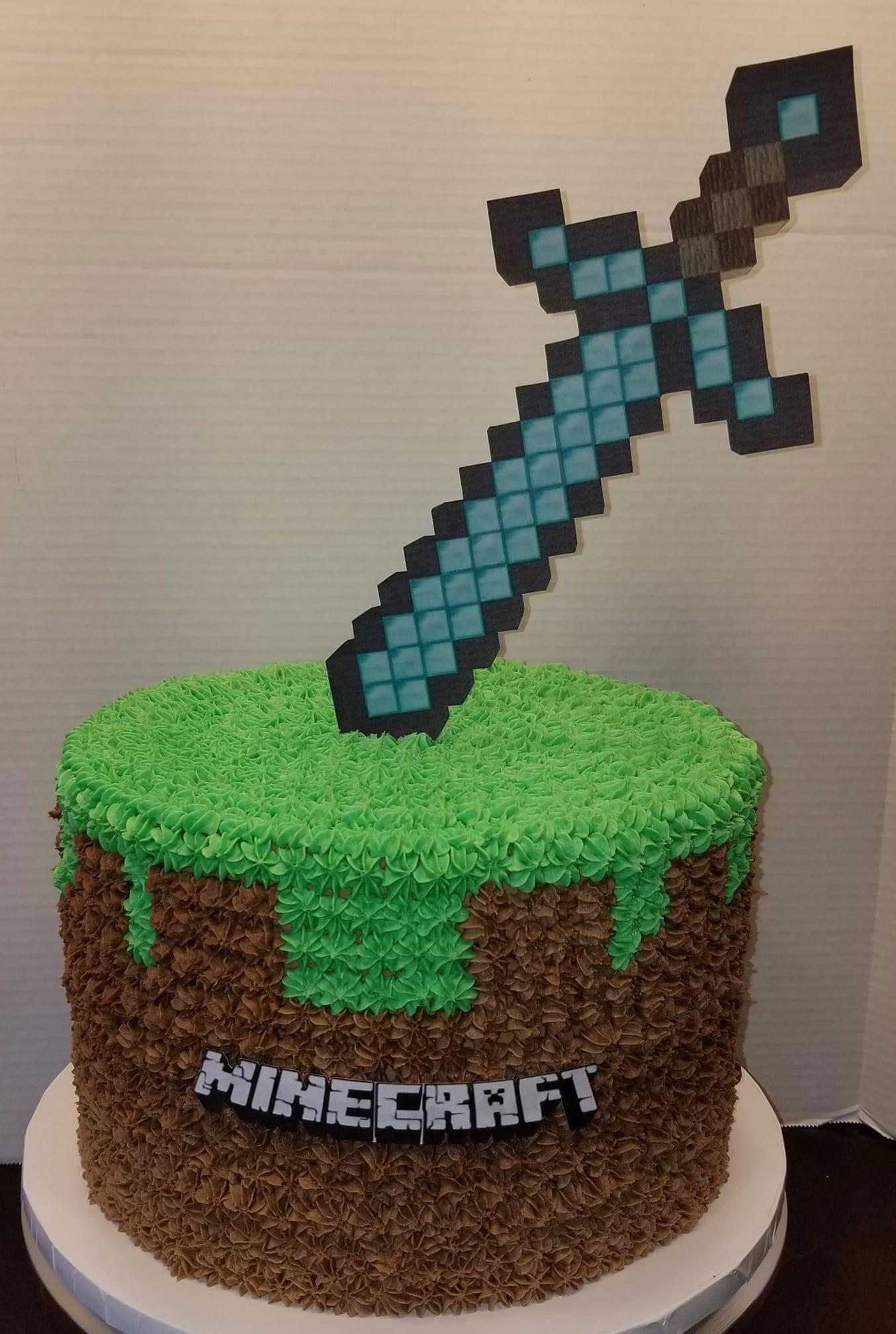 3 Layer Chocolate MineCraft Cake with Buttercream Frosting and Edible Image