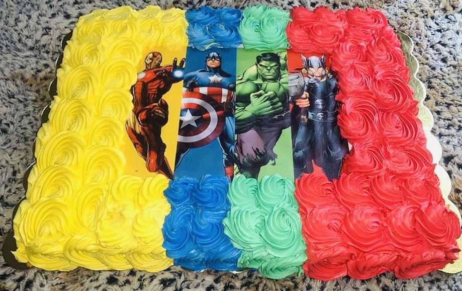 Vanilla Avenger’s Birthday Sheet Cake With Buttercream Frosting and Edible Image