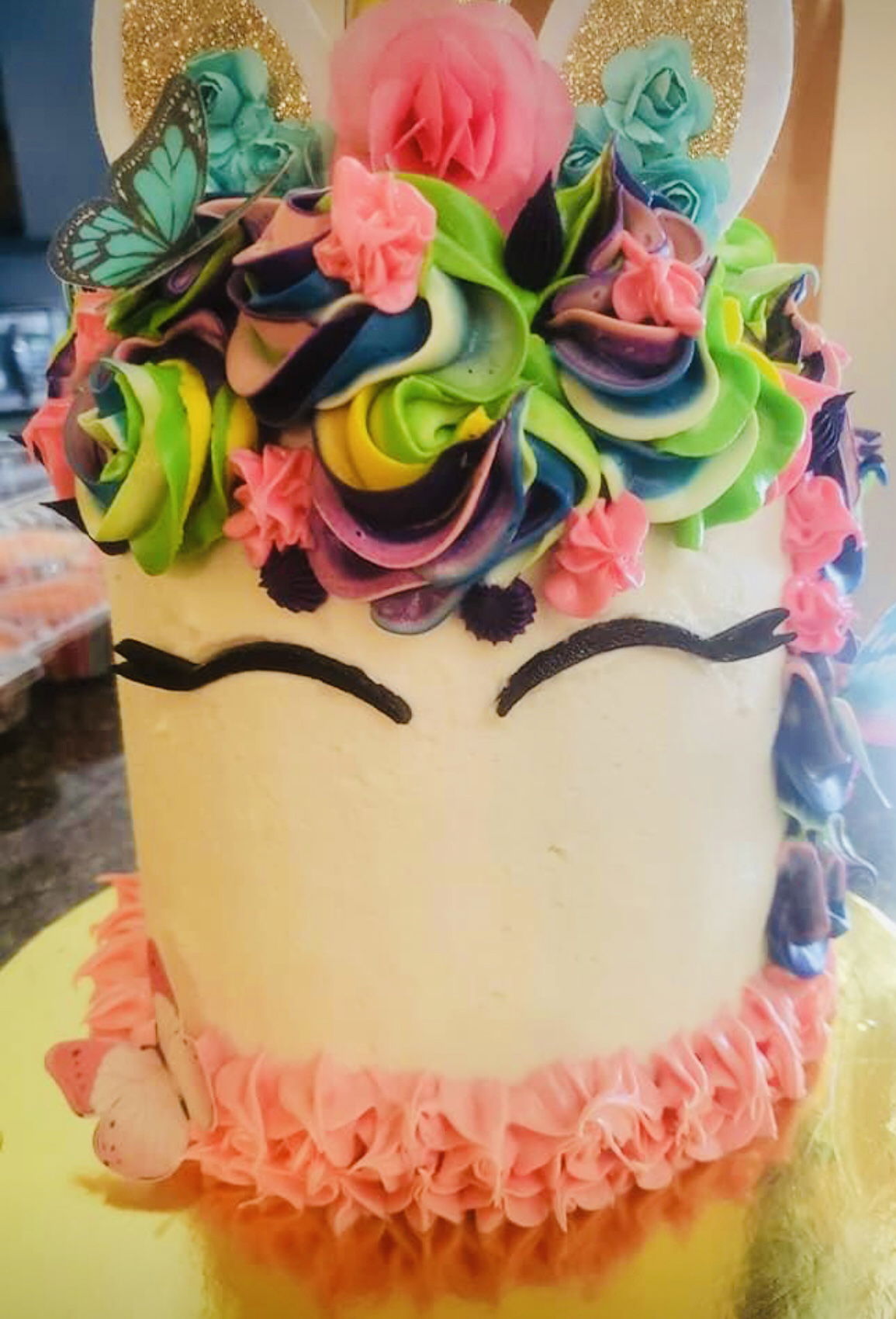4 Layer Vanilla and Strawberry Unicorn Cake With Buttercream Frosting