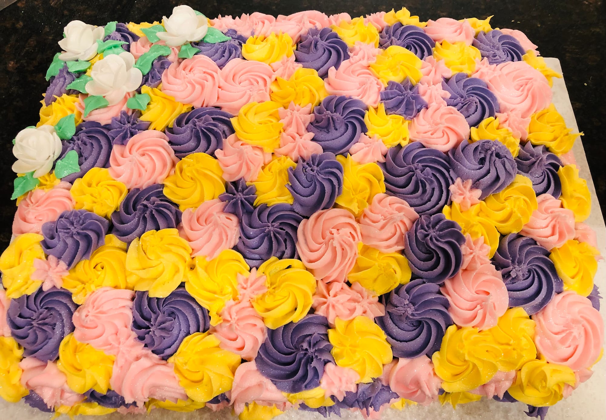 Vanilla Rosette Sheet Cake With Lemon Filling and Buttercream Frosting
