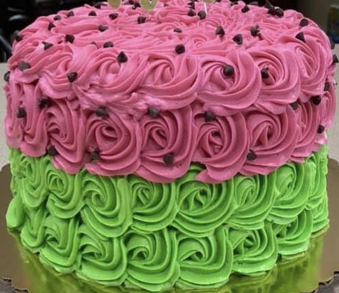 2 Layer Vanilla One In A Melon Baby Shower Cake With Buttercream Frosting