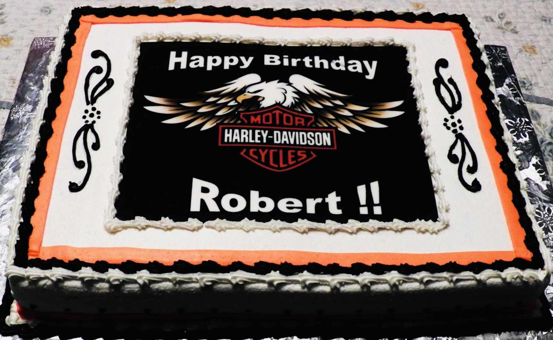 2 Layer Red Velvet Harley-Davidson Sheet Cake With Buttercream Frosting and Edible Image