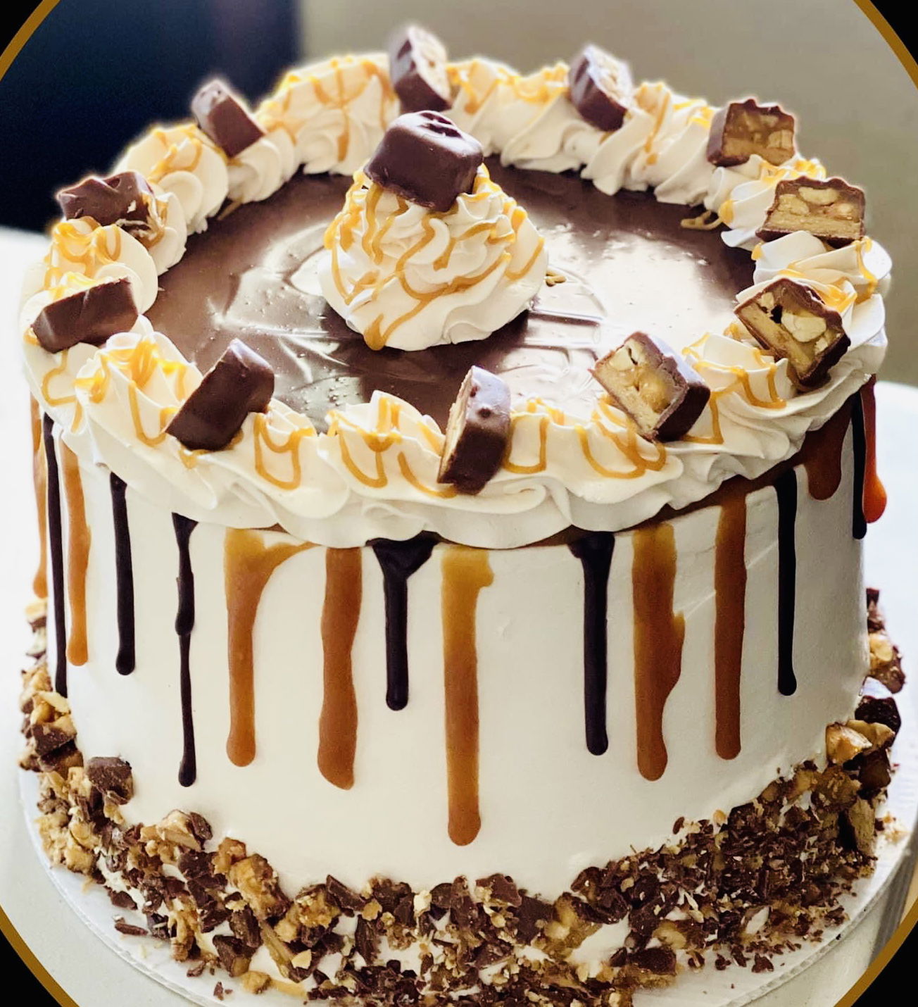 2 Layer Snickers Bar Cake with Buttercream Frosting