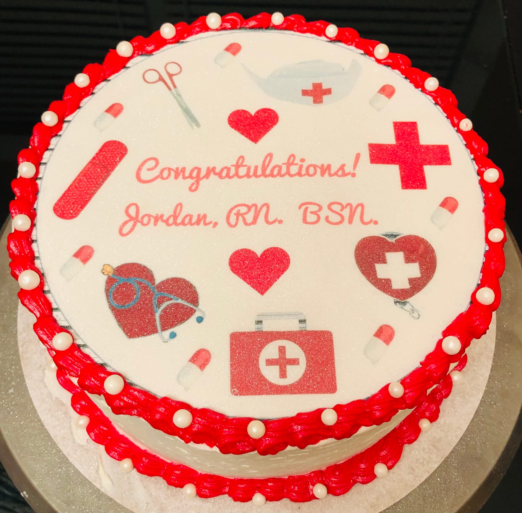 2 Layer White Nurse Cake with Buttercream Frosting and Edible Image