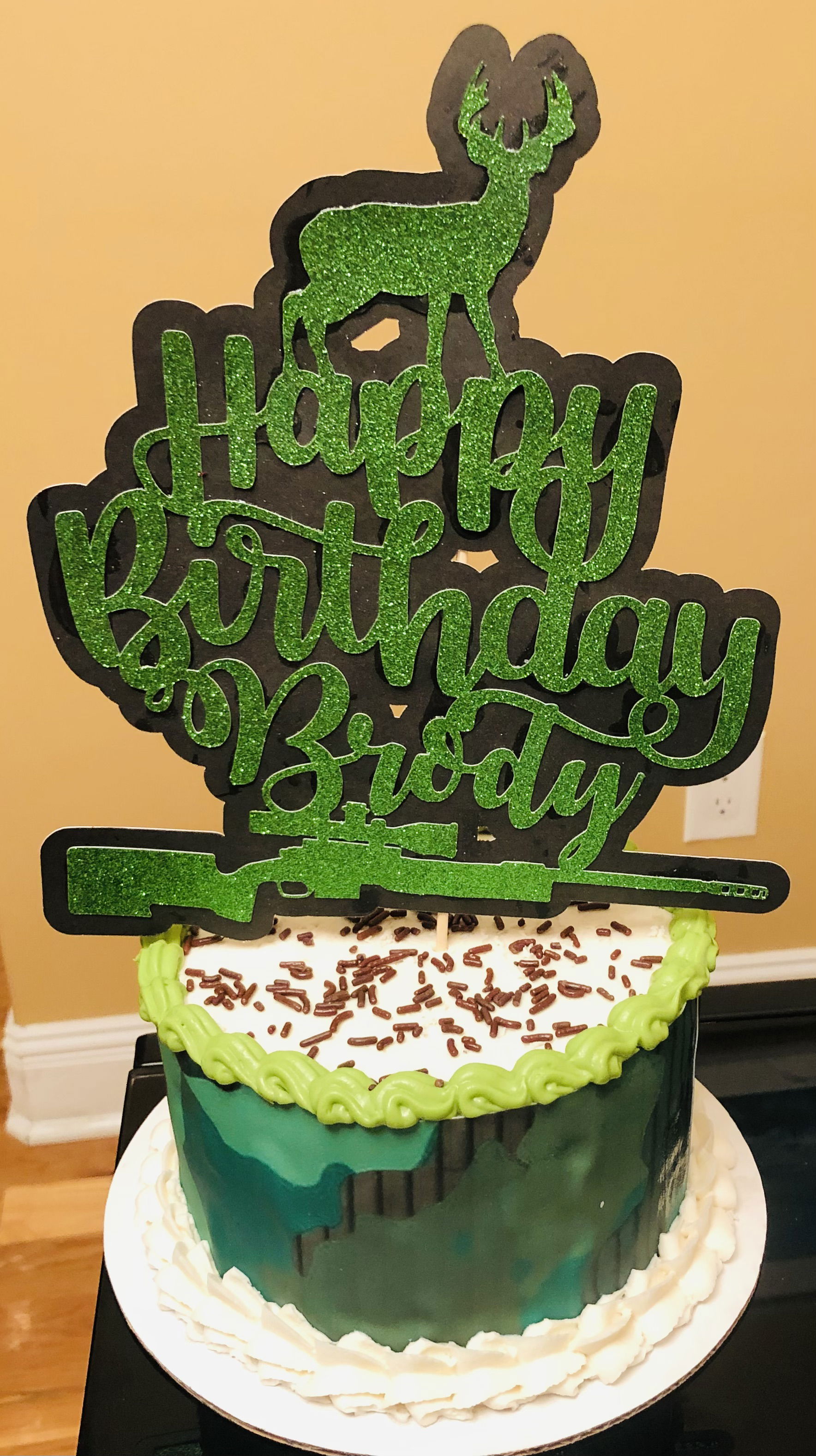 2 Layer Chocolate Camouflage Hunting Cake with Buttercream Frosting & Edible Image