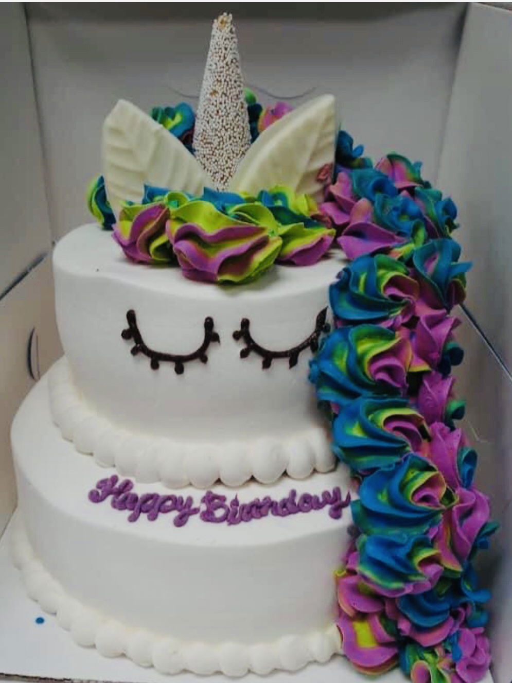 2 Tier Chocolate and Strawberry Unicorn Cake With Buttercream Frosting