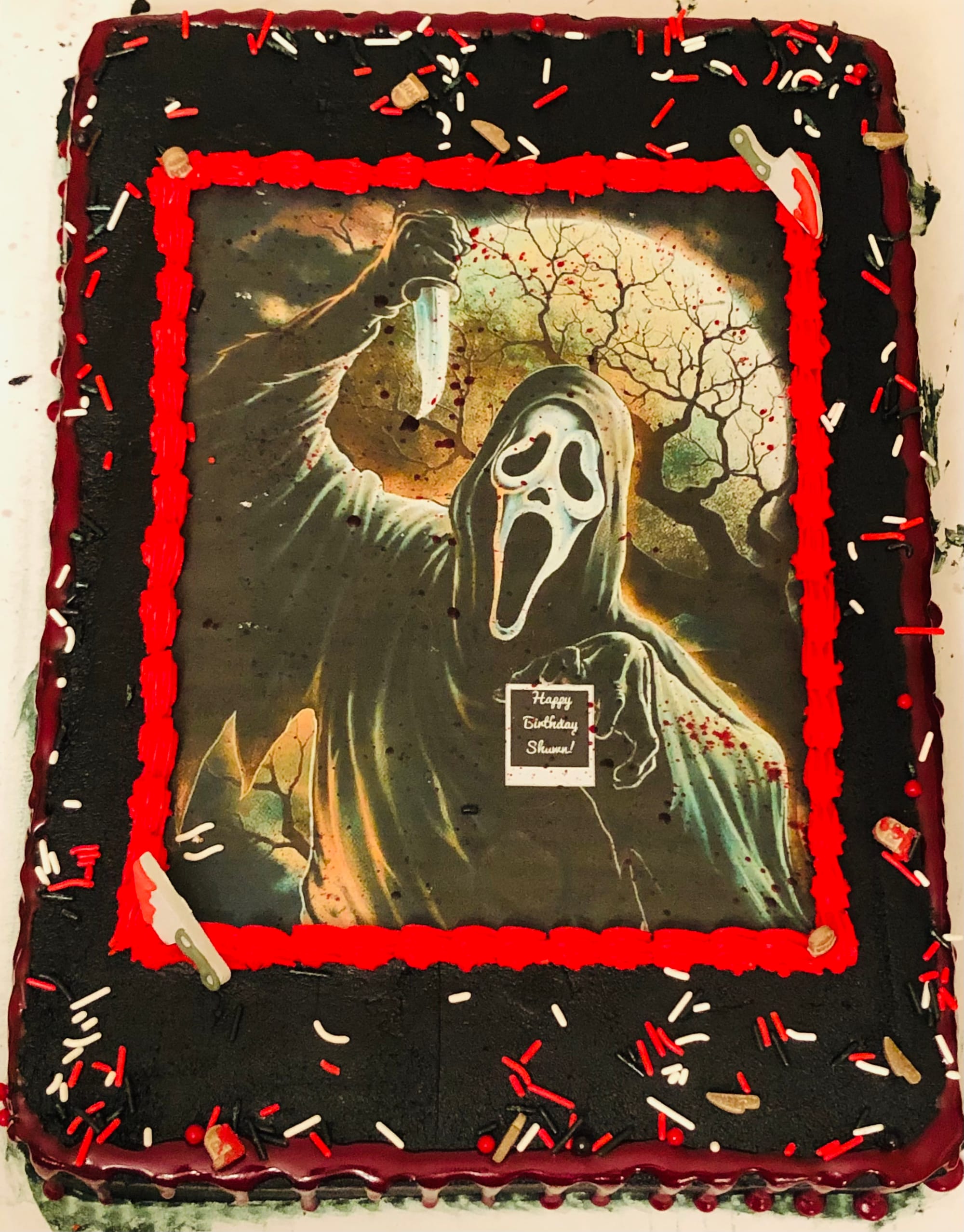 12 Sheet Cake Scream Ghost Face Marble Cake With Buttercream Frosting and Edible Image