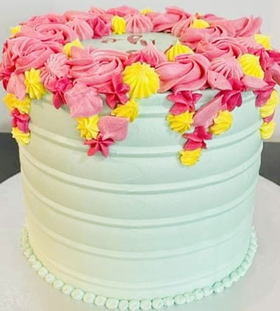 3 Layer Marble Hawaiian Flower Cake with Buttercream Frosting