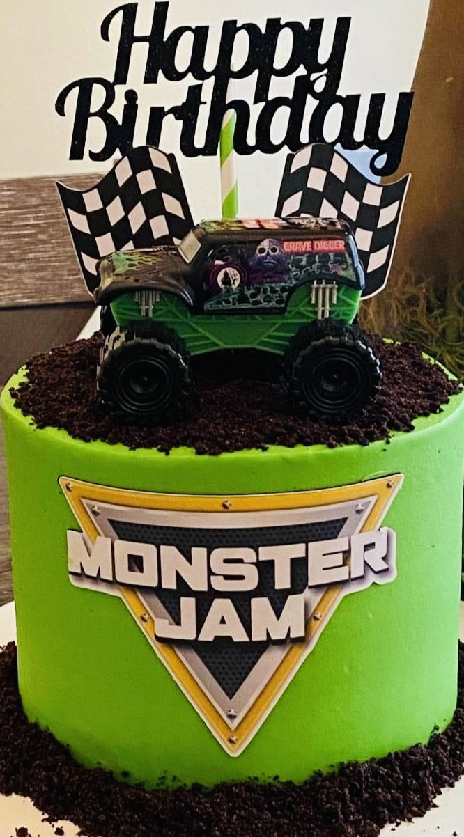 2 Layer Chocolate Monster Truck Cake with Buttercream Frosting and Edible Image