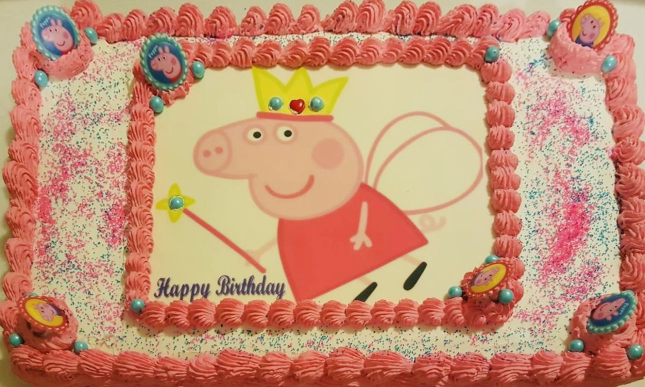 2 Layer Vanilla Peppa Pig Sheet Cake with Buttercream Frosting and Edible Image