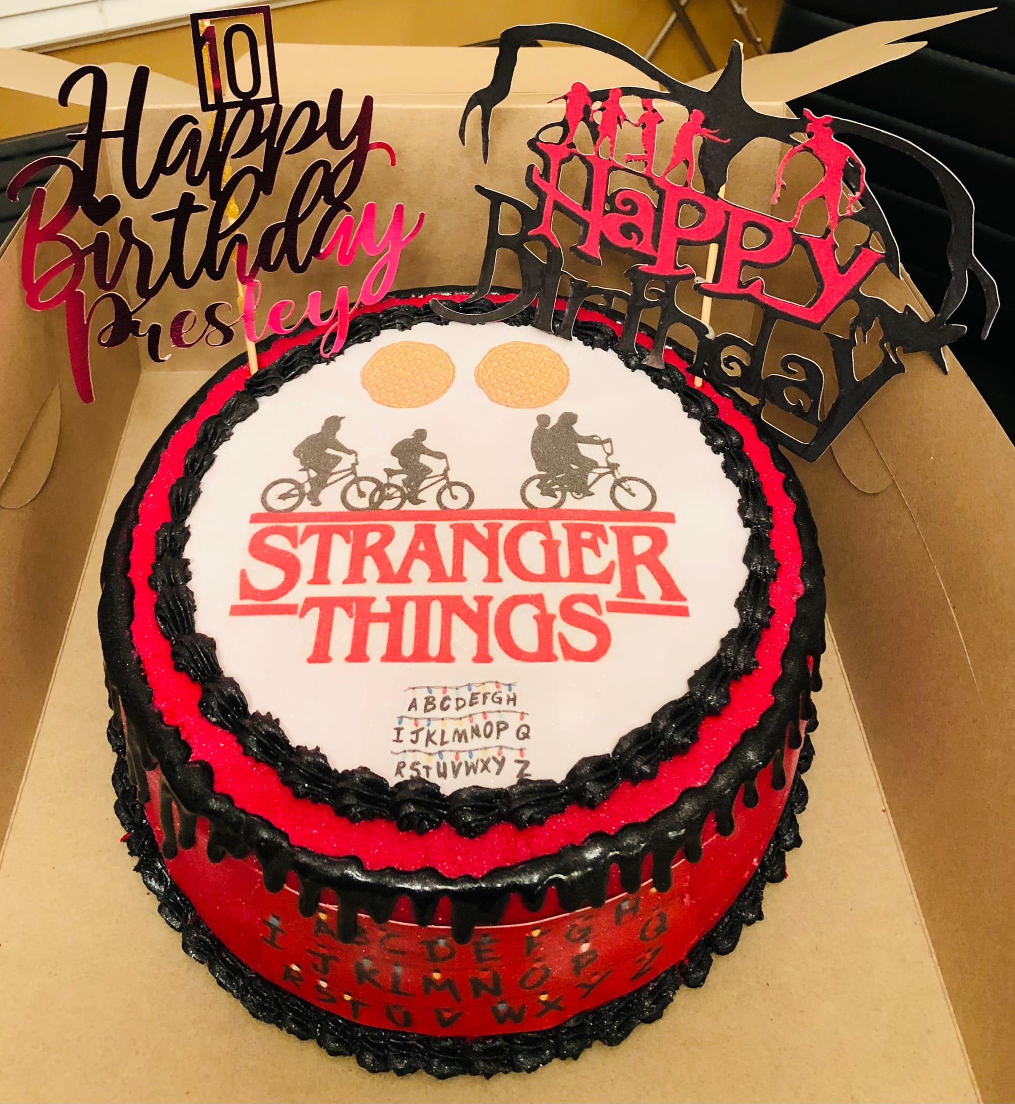 2 Layer Red Velvet Stranger Things Cake with Buttercream Frosting and Edible Image