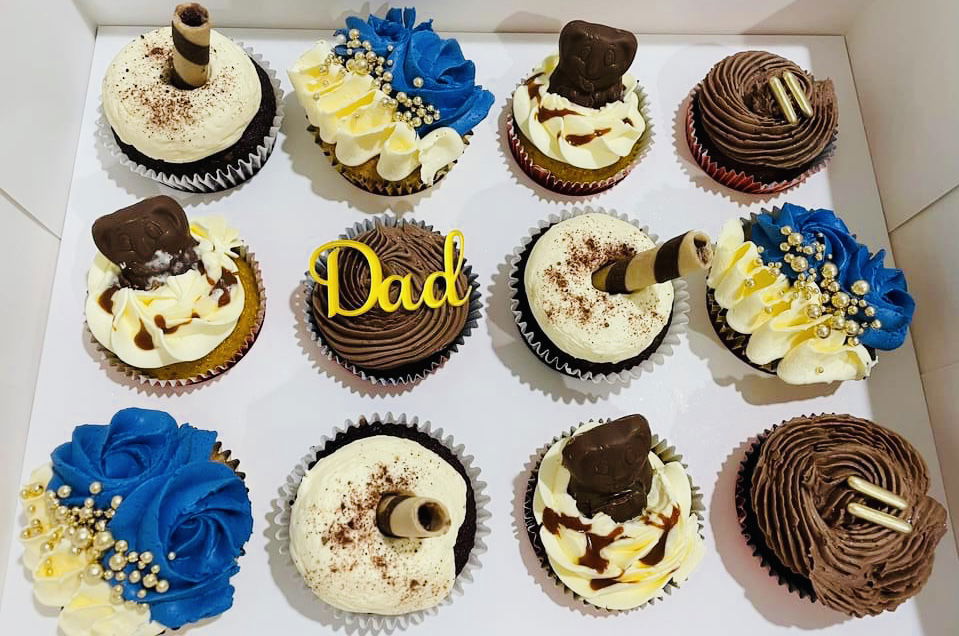 Chocolate and Vanilla Happy Birthday Dad Cupcakes with Buttercream Frosting