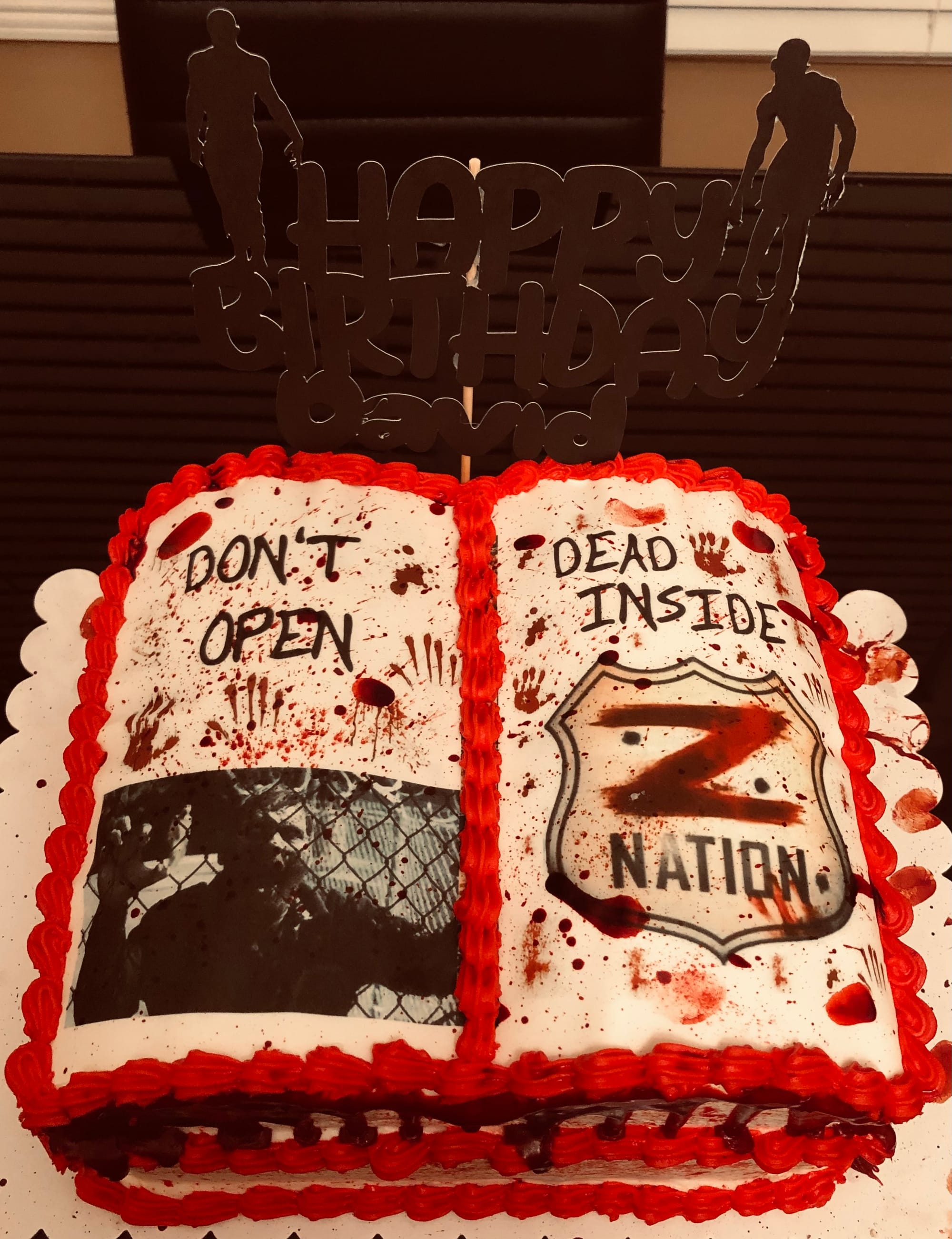 2 Layer Vanilla Z Nation Zombie Cake with Buttercream Frosting and Edible Image