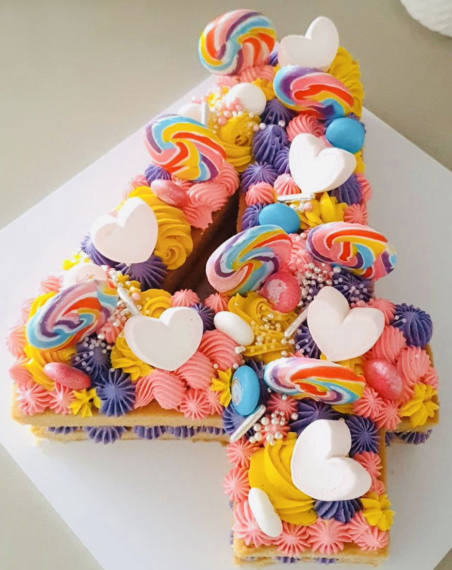 Number 4 Vanilla Cake with Buttercream Frosting and Candy