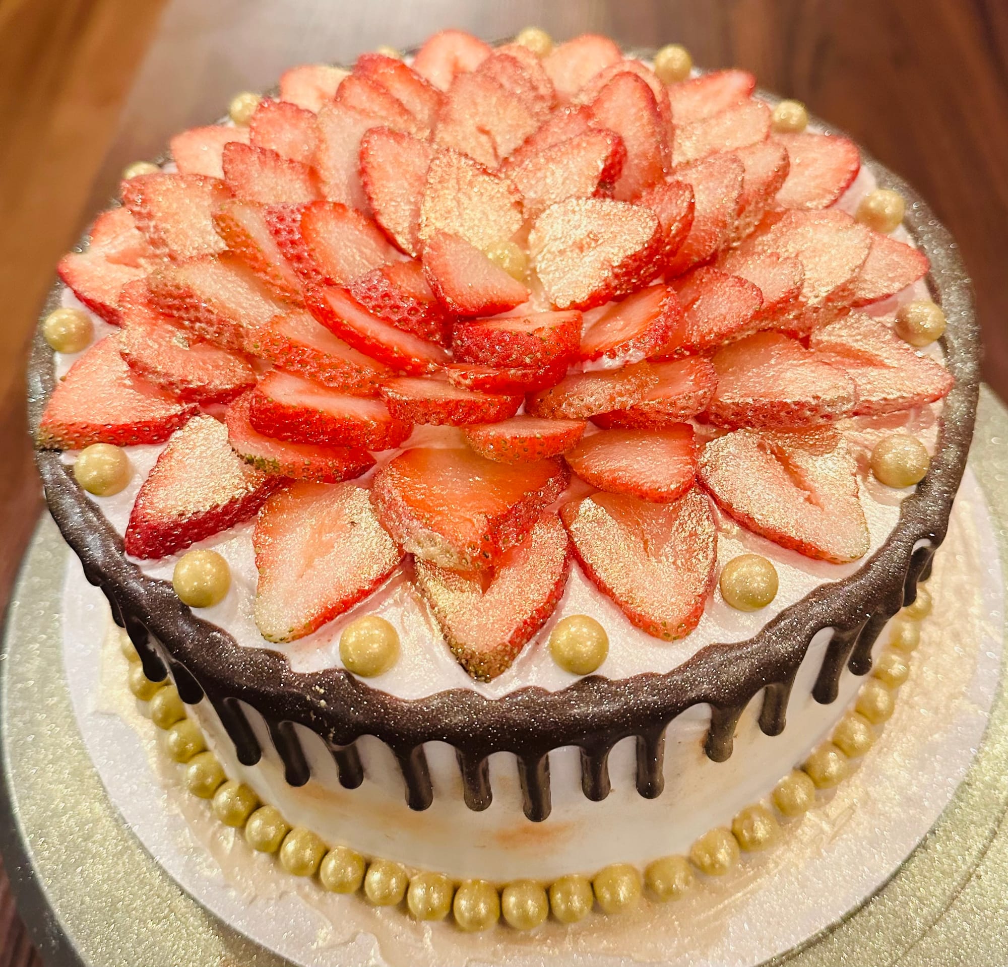 2 Layer Tres Leches with Strawberry Jam Filling and Fresh Strawberries