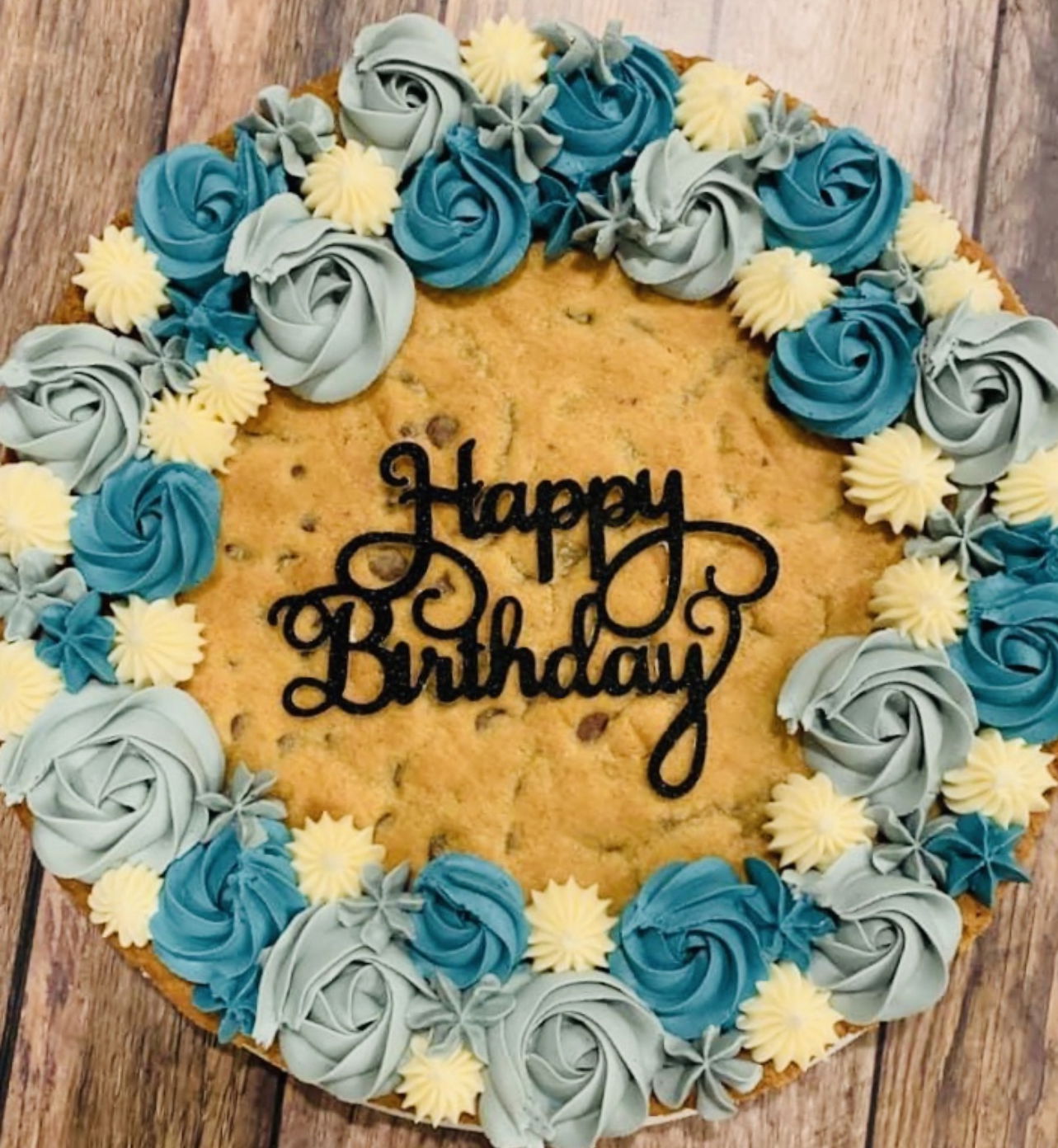 Giant Chocolate Chip Cookie Cake with Buttercream Frosting