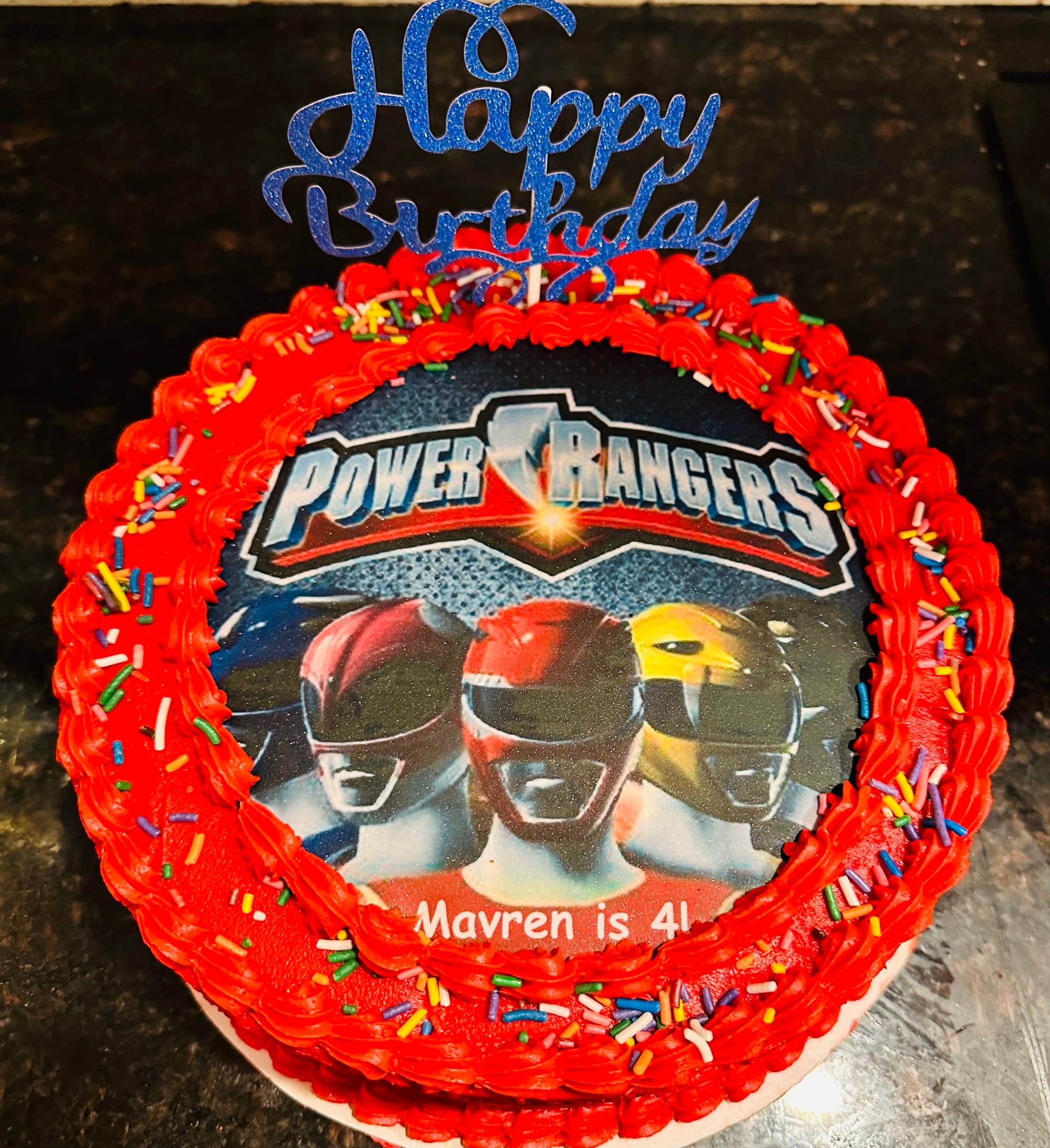 2 Layer Vanilla Power Rangers Cake with Buttercream Frosting and Edible Image