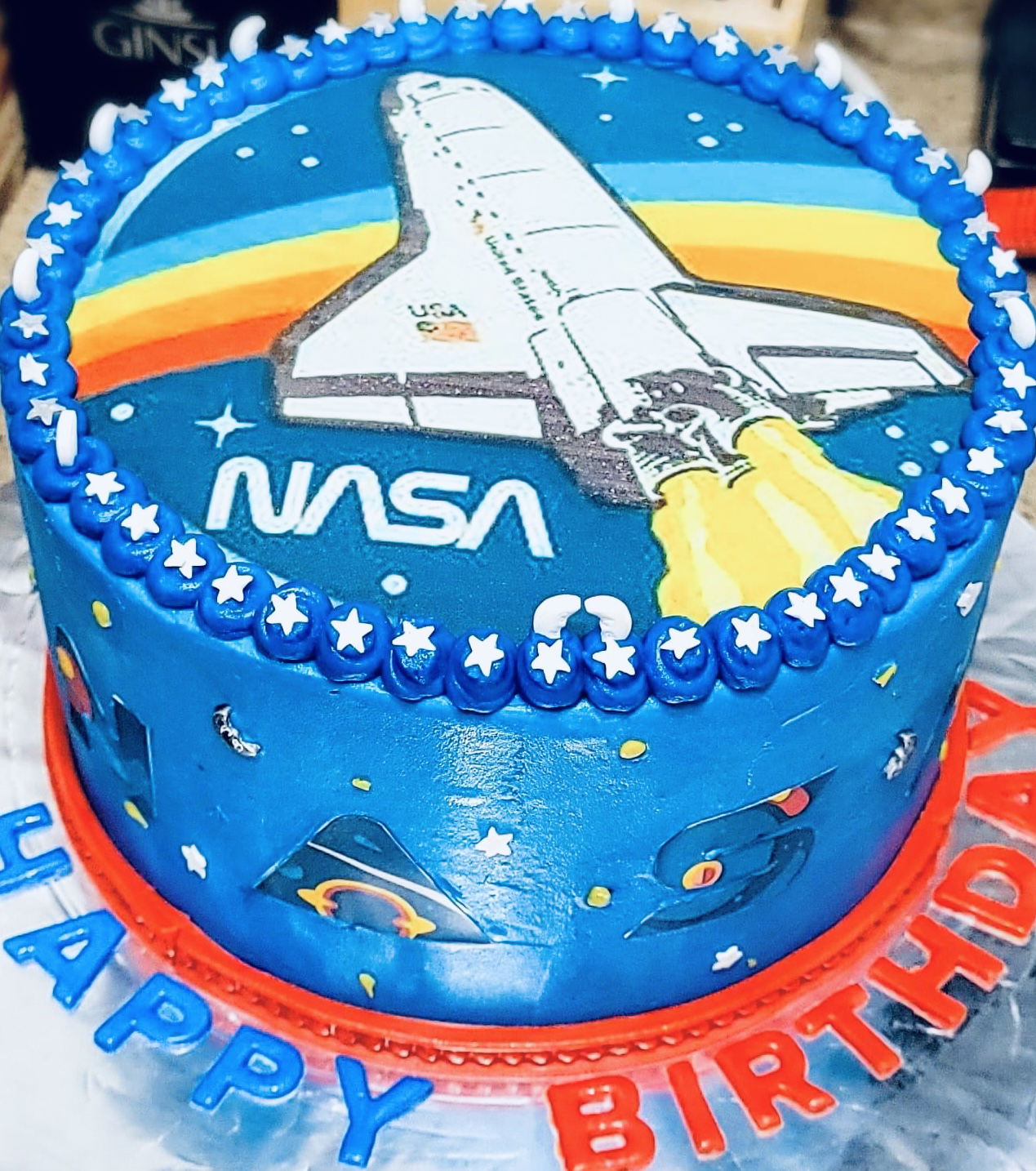 2 Layer Chocolate NASA Spacecraft Cake with Buttercream Frosting and Edible Images
