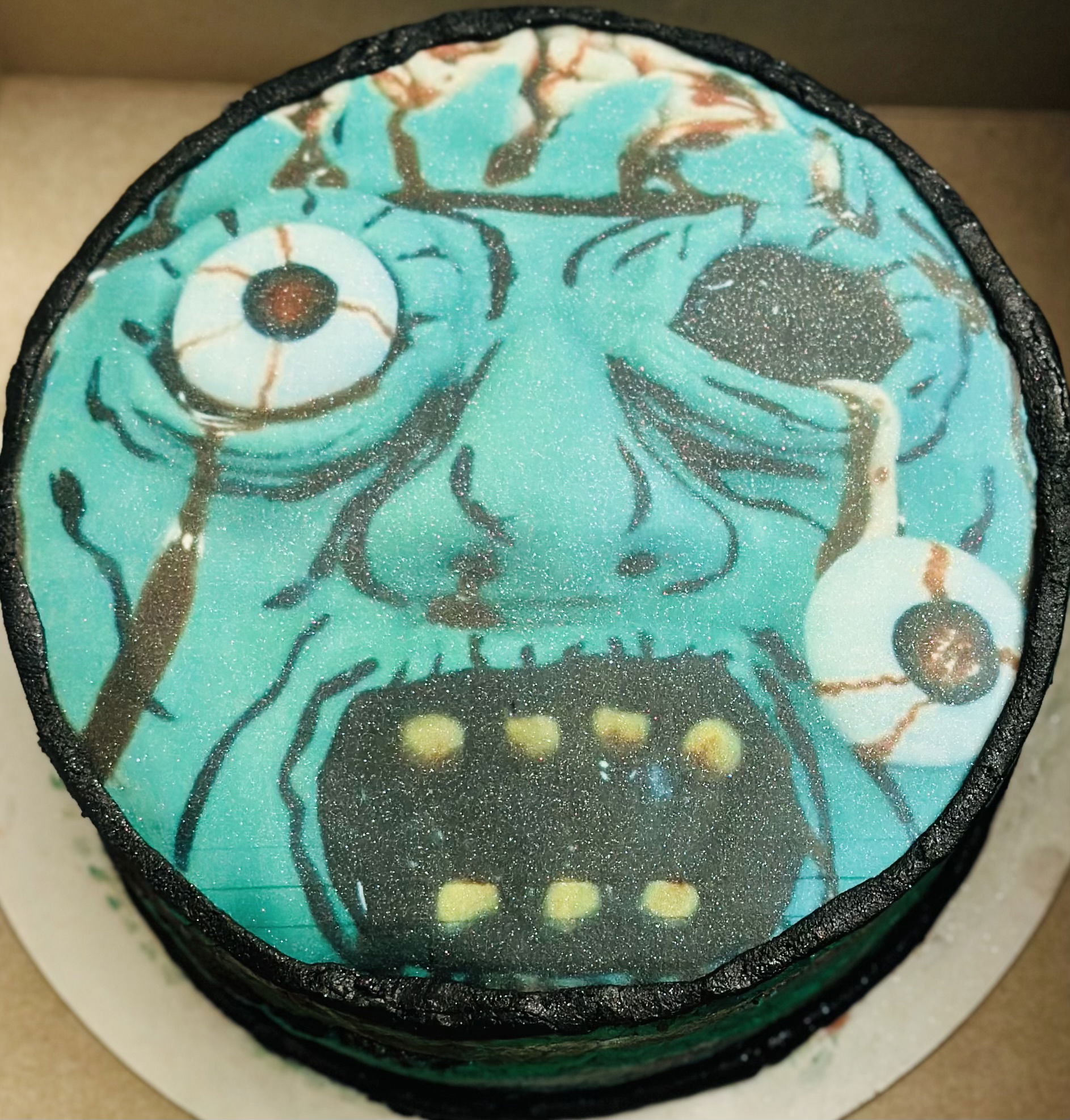 2 Layer Chocolate Zombie Cake with Buttercream Frosting and Edible Image