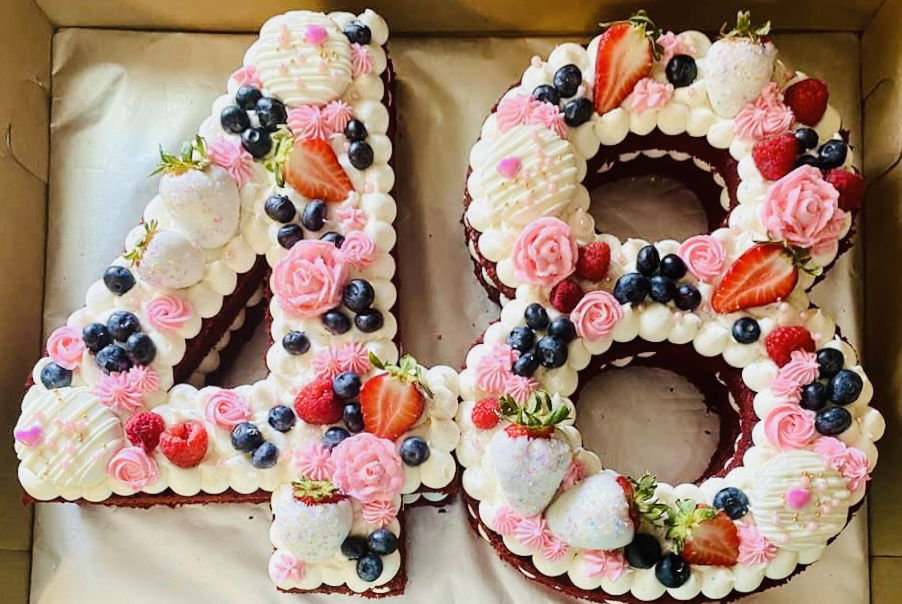 Number 48 Chocolate Cake With Buttercream Frosting and Fresh Fruit