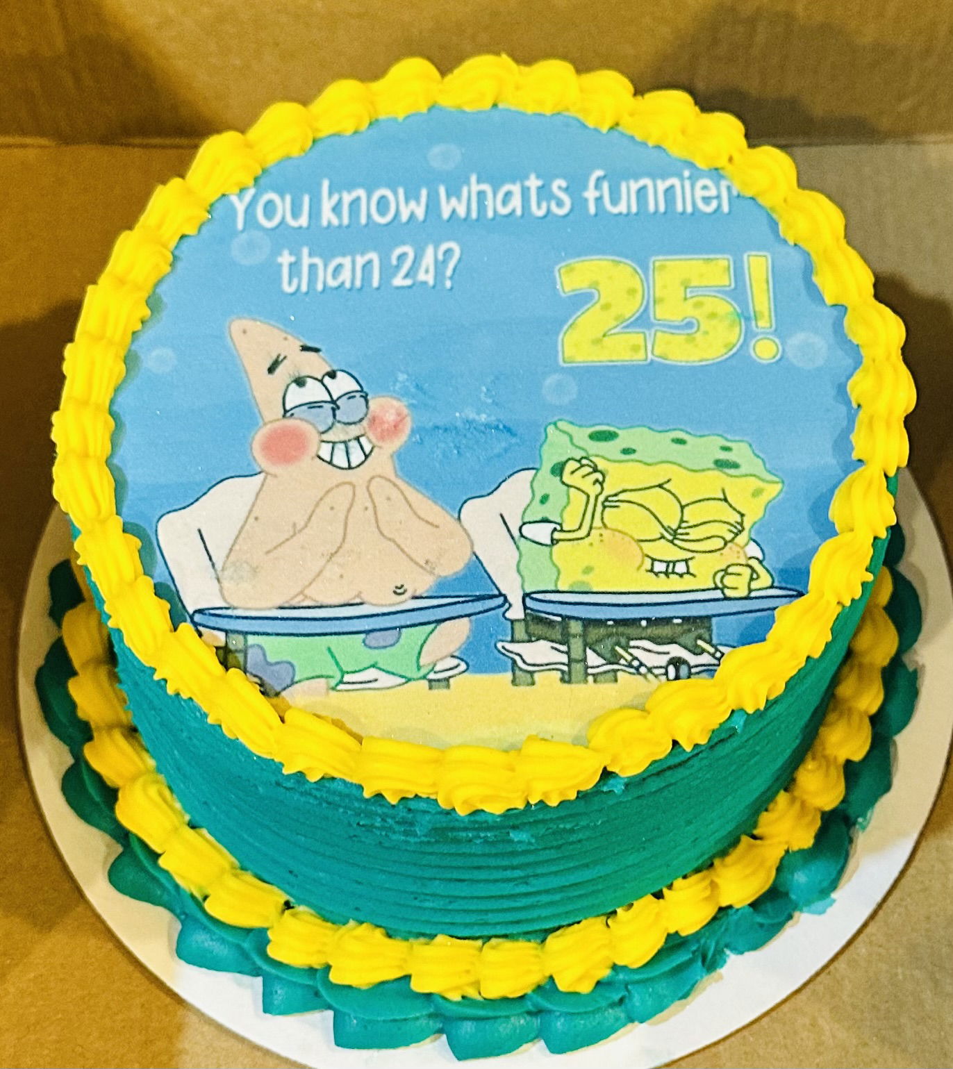 2 Layer Strawberry SpongeBob Birthday Cake with Buttercream Frosting and Edible Image