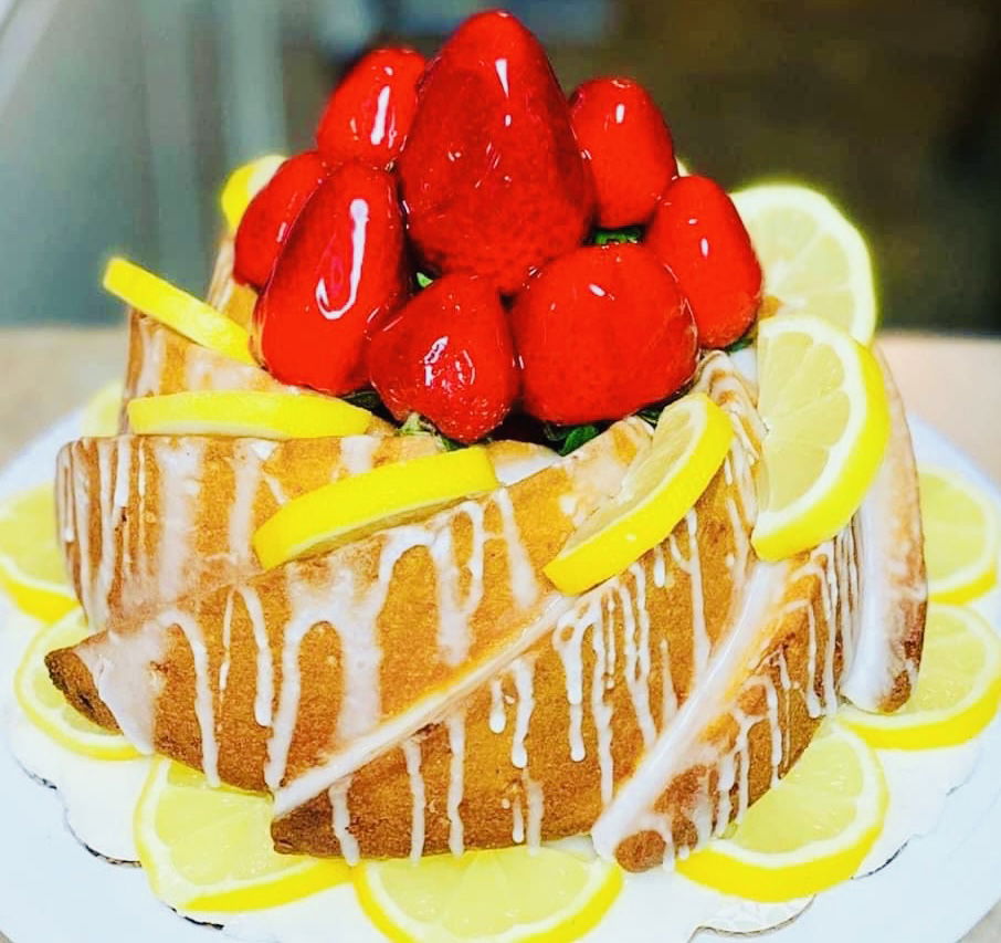 Lemon Bundt Cake with Fresh Strawberries and Lemon Slices