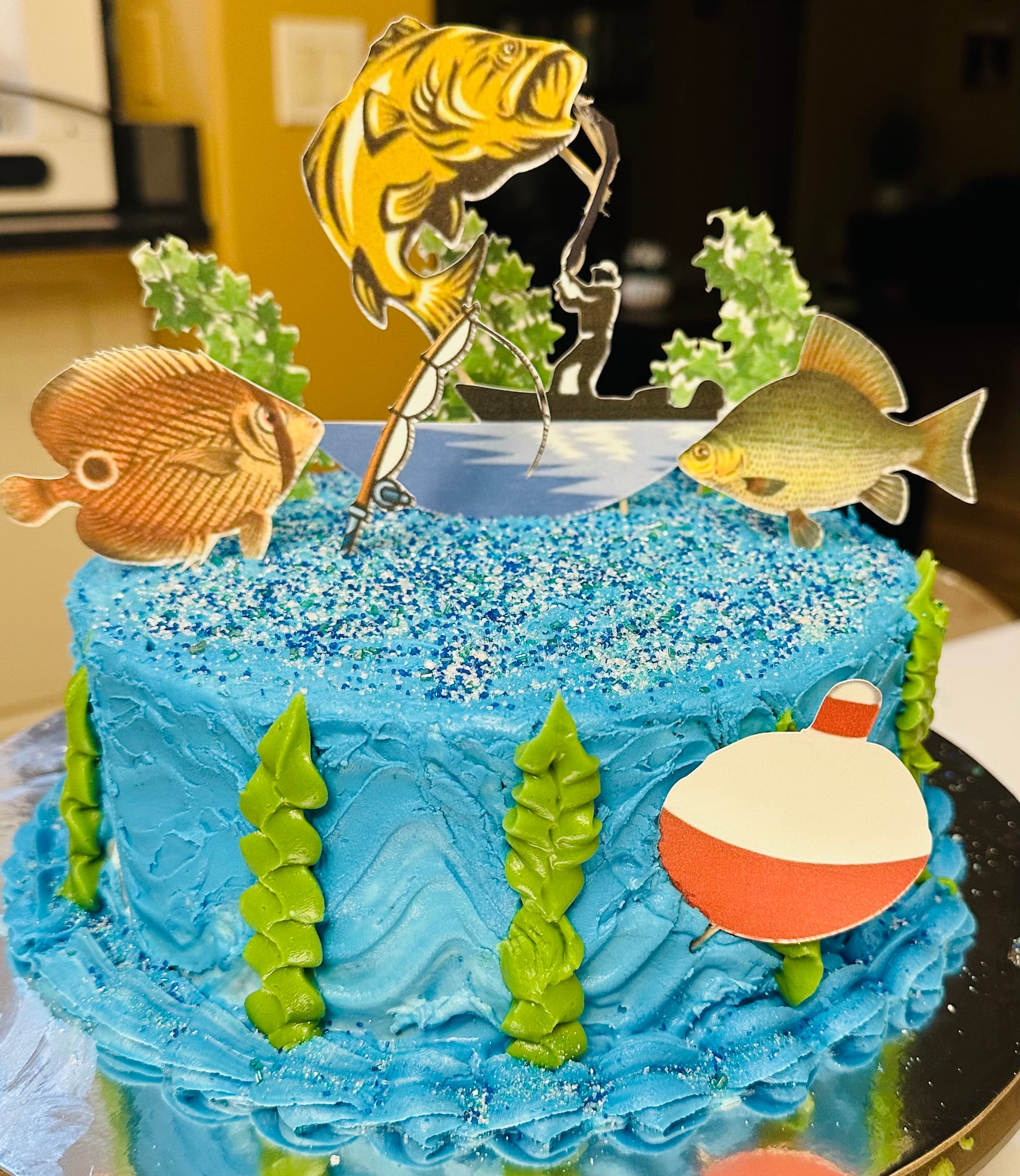 2 Layer Chocolate Fishing Cake with Buttercream Frosting