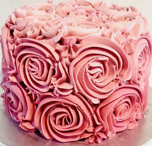 2 Layer Pink and Rose Gold Ombré Vanilla Cake with Buttercream Frosting