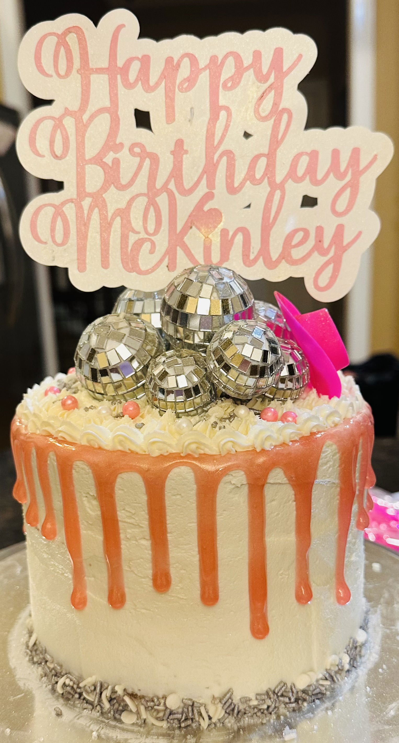 2 Tier Vanilla and Marble Disco Ball Cake with Buttercream Frosting