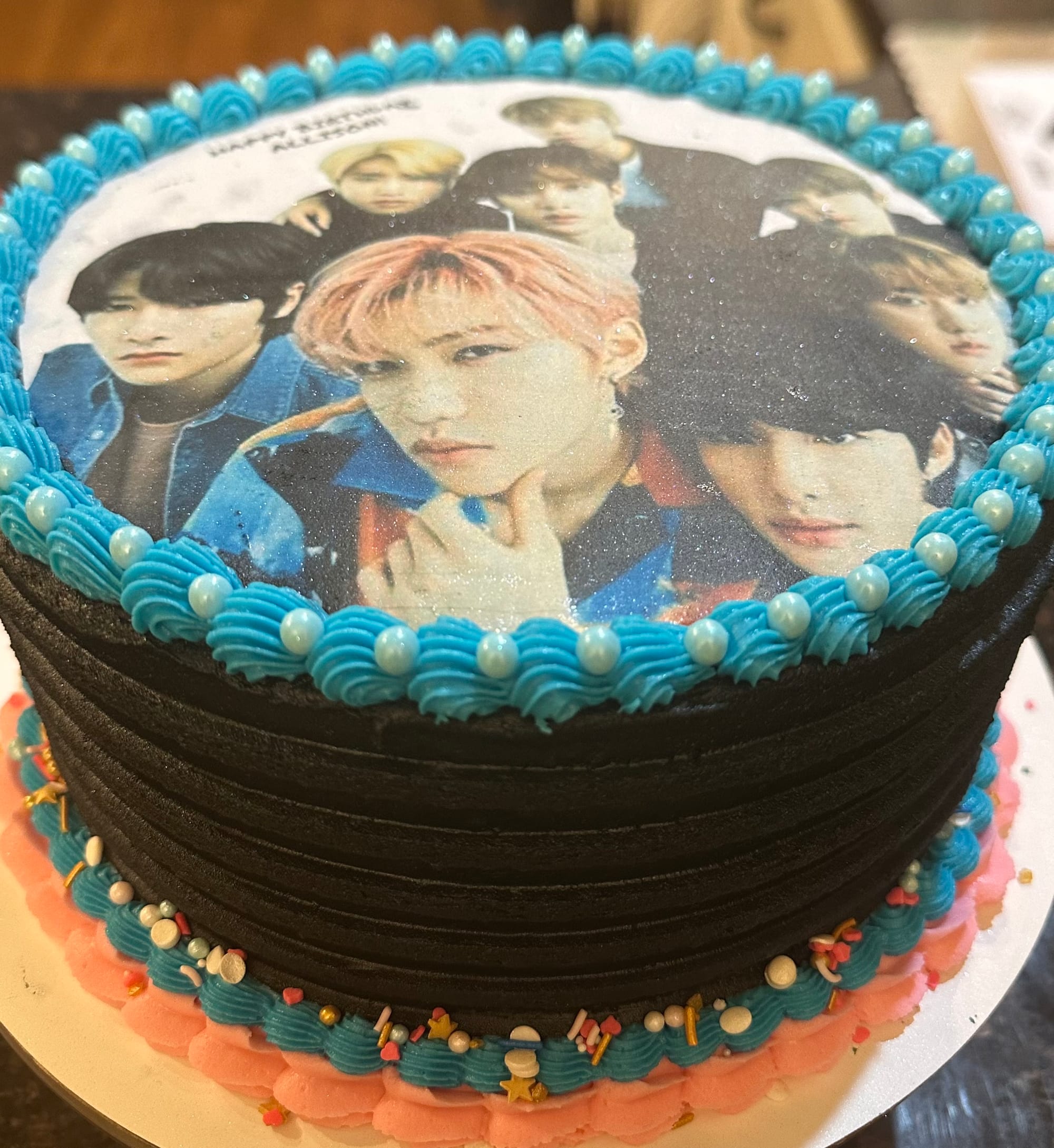 3 Layer Chocolate Stray Kids Group Cake with Buttercream Frosting and Edible Image