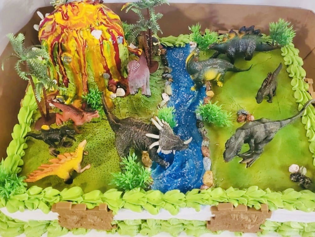 Jurassic Park Dinosaur Vanilla Sheet Cake with Buttercream Frosting