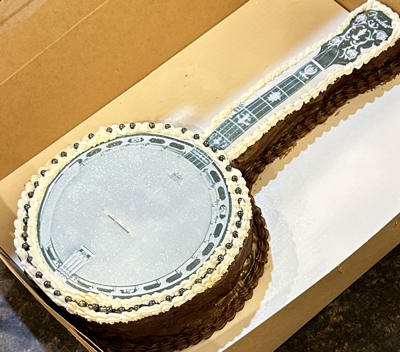 Chocolate Banjo Cake with Buttercream Frosting and Edible Images