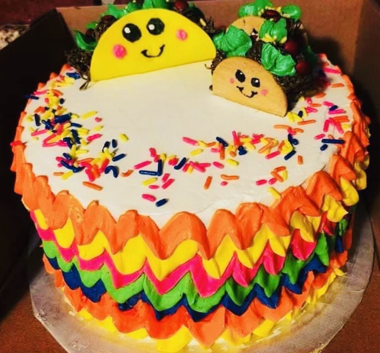 2 Layer Vanilla Taco ‘Bout A Baby Baby Shower Cake with Buttercream Frosting and Fondant Appliqué
