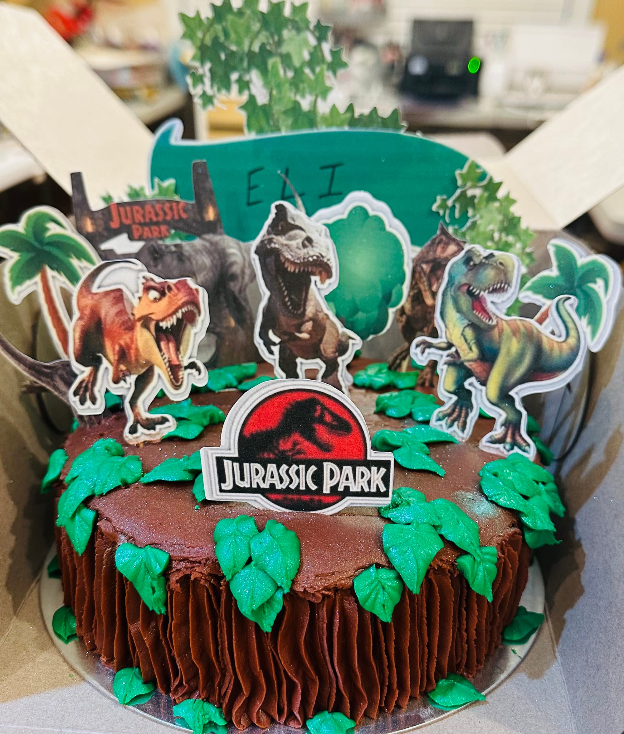 2 Layer Oreo Jurassic Park Dinosaur Birthday Cake with Buttercream Frosting