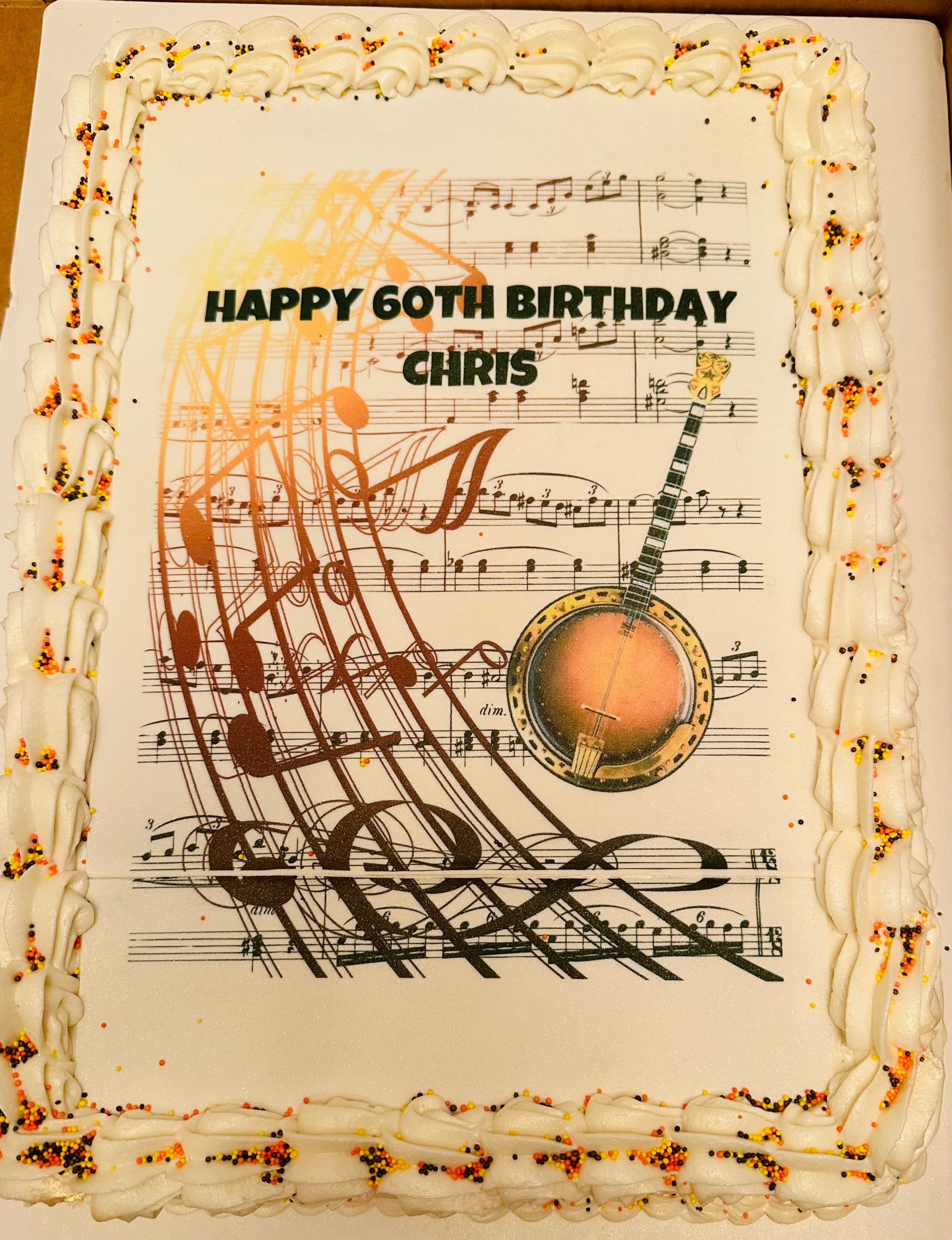 Vanilla Banjo Sheet Cake with Buttercream Frosting and Edible Image