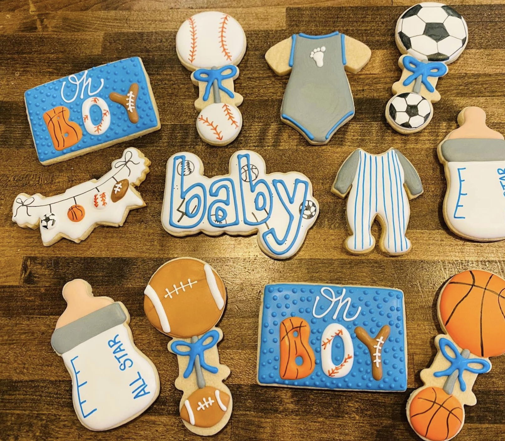 Baby Boy Sports Baby Shower Royal Icing Cookies with Images