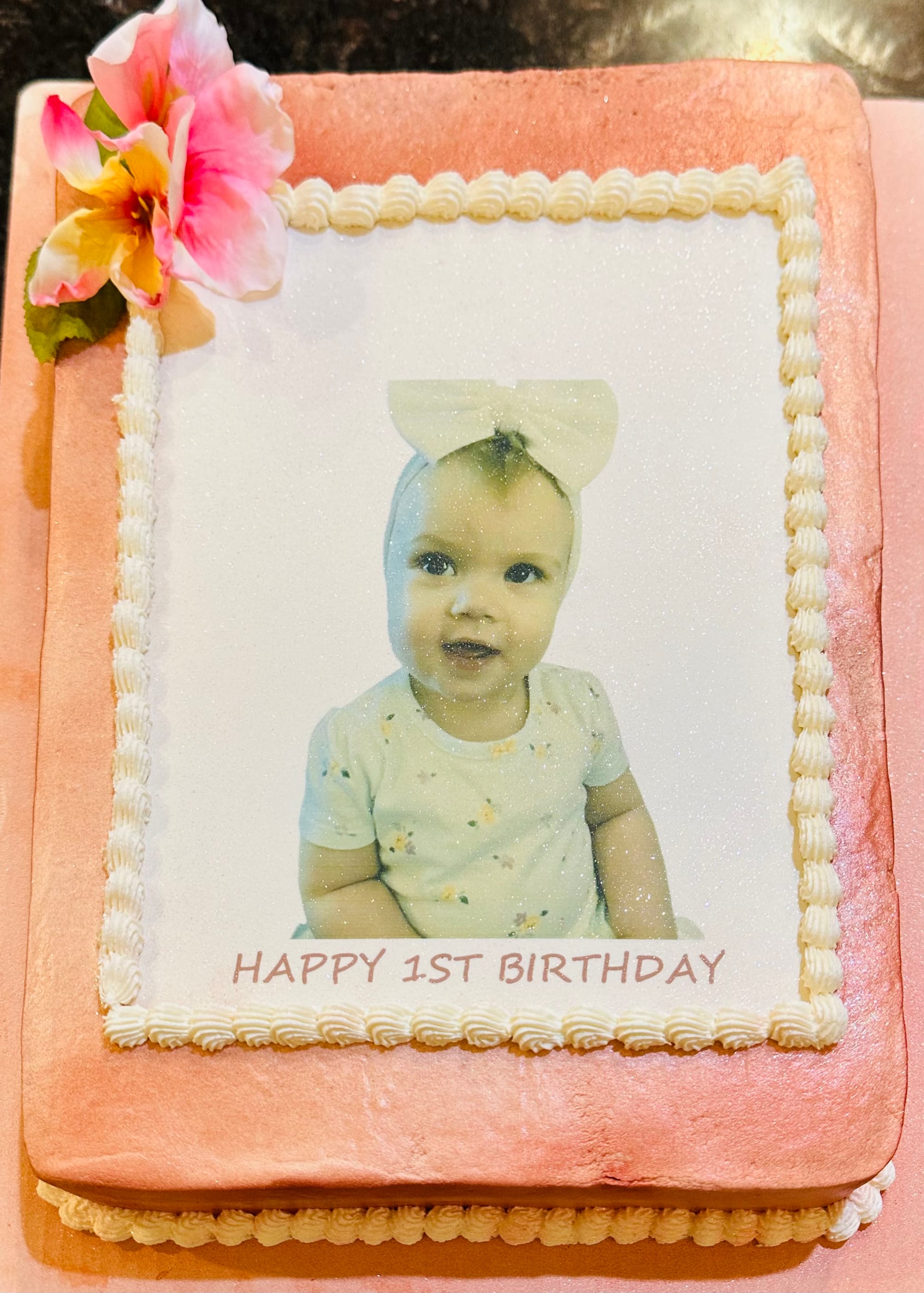 Strawberry Rose Gold Sheet Cake with Buttercream Frosting and Edible Image