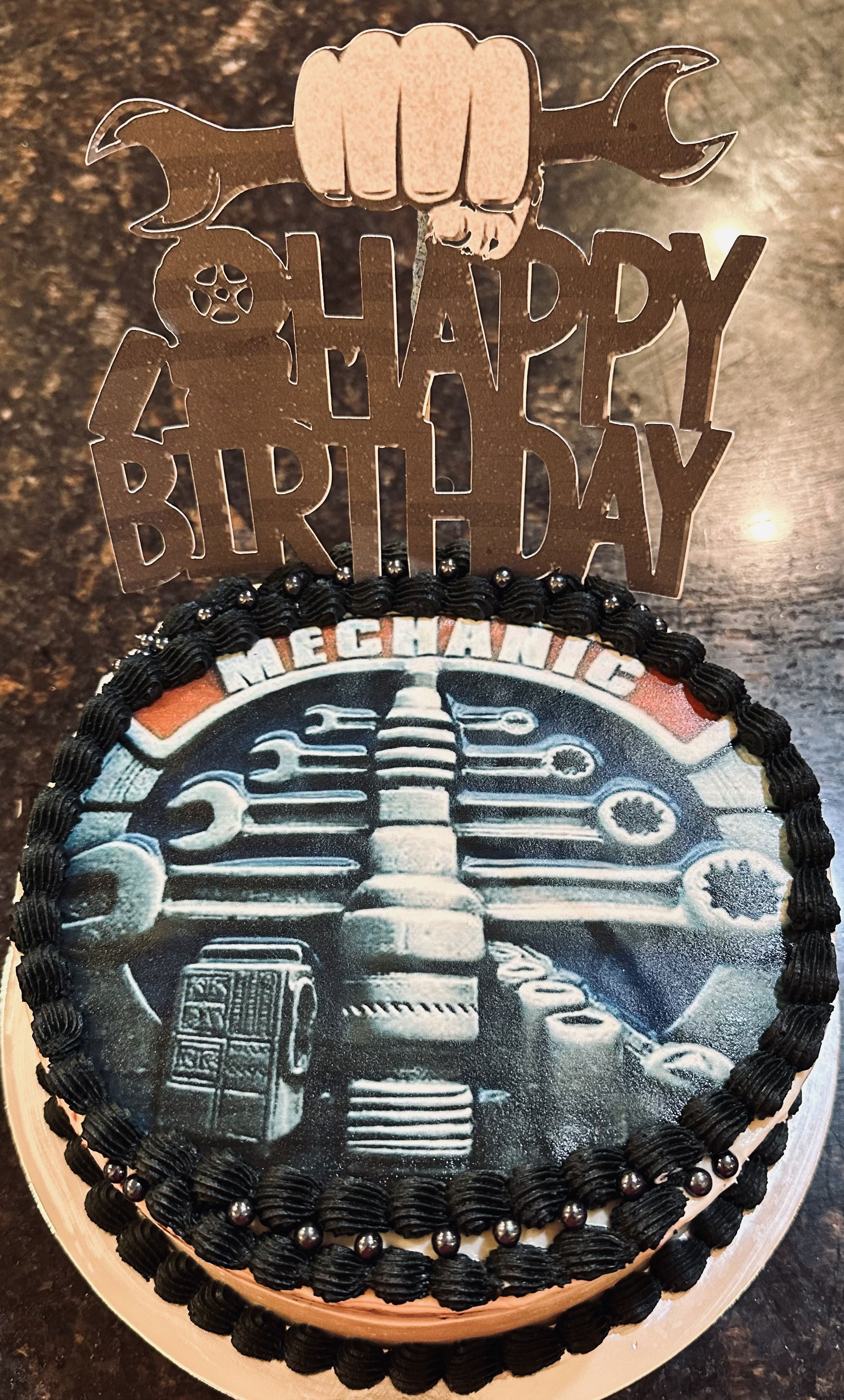 2 Layer Rustic Red Velvet Mechanic Cake with Cream Cheese Frosting and Edible Image