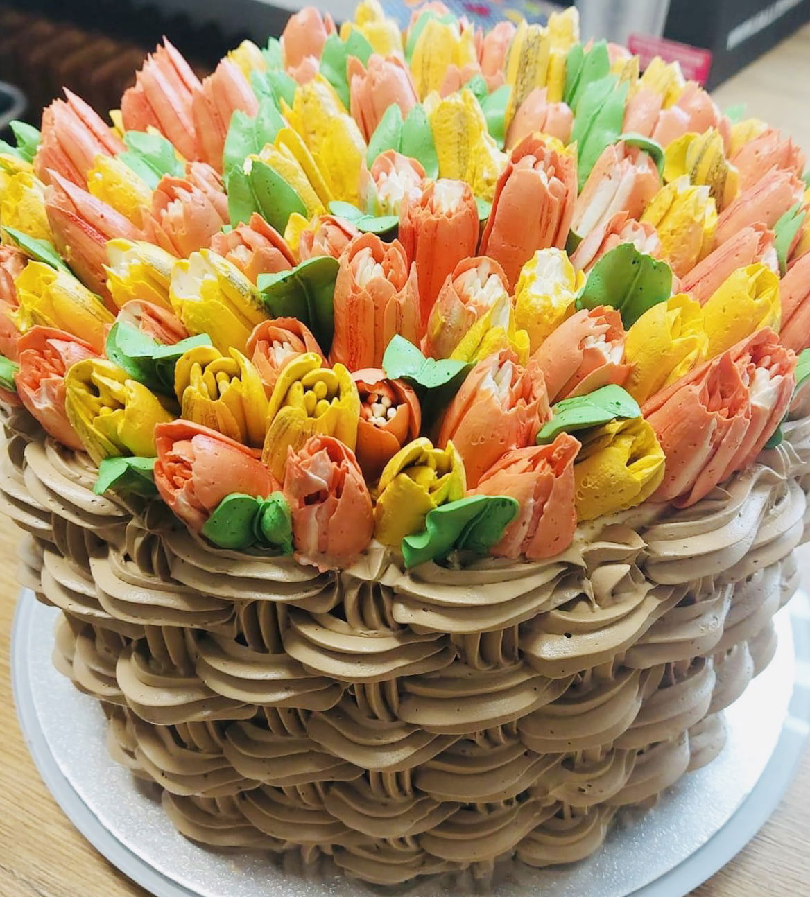 2 Layer Chocolate Basket Weave Cake with Buttercream Frosting