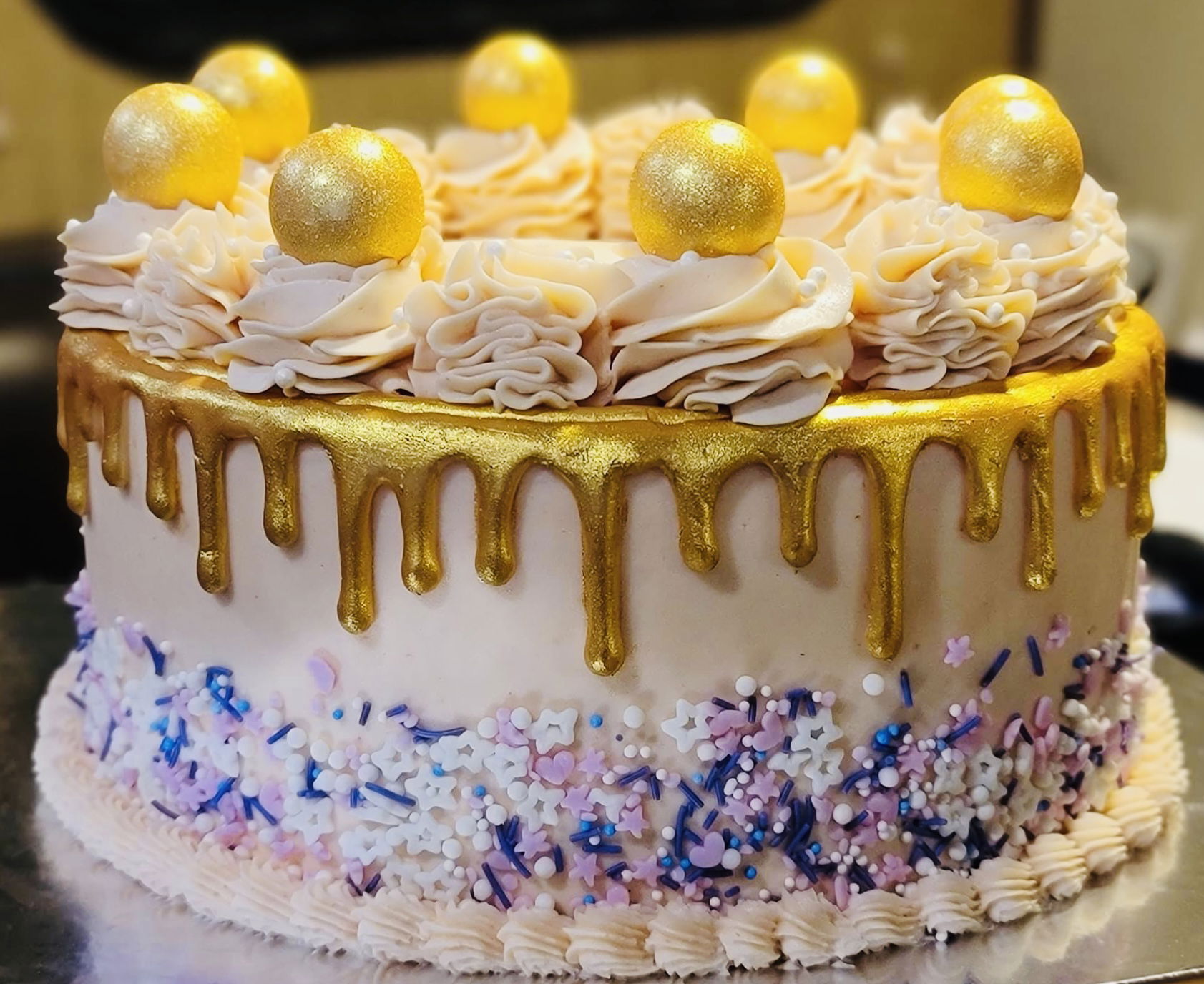 2 Layer Funfetti Birthday Cake with Buttercream Frosting, and Chocolate Candies