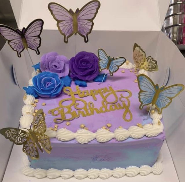 2 Layer Vanilla Butterfly Birthday Cake with Buttercream Frosting