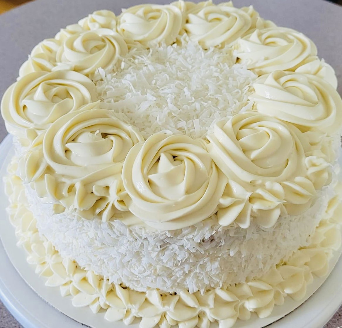 2 Layer Coconut Cake with Vanilla Buttercream Frosting