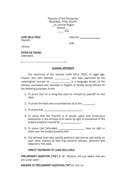 Judicial Affidavit | Sample Template | Free Download