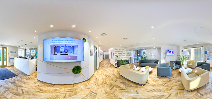 Decorarea receptiei Centrului medical cu insule cu licheni verzi 