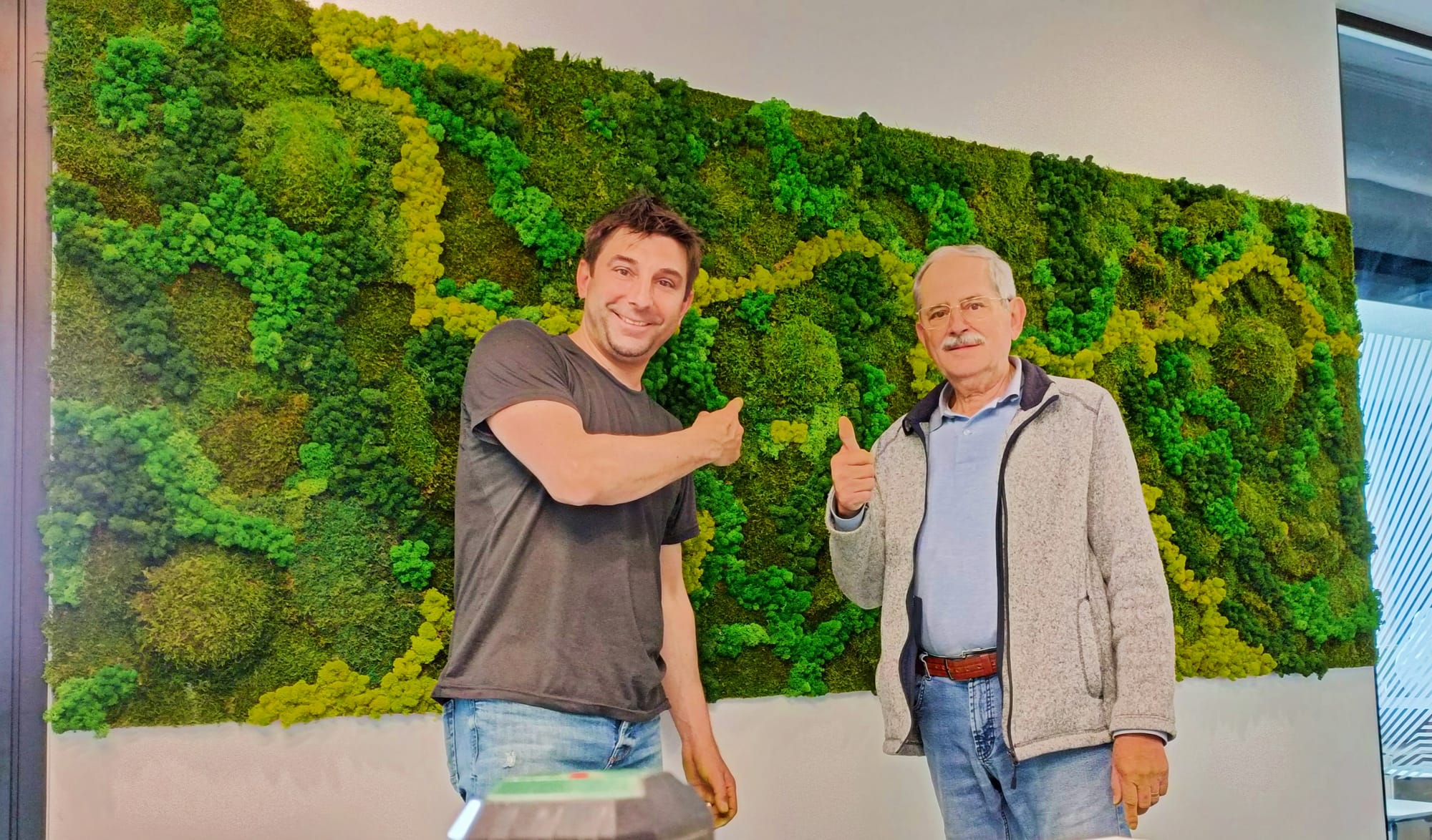 Proiect complex : panou vegetal cu muschi si licheni, litere volumetrice si jardiniere cu plante stabilizate