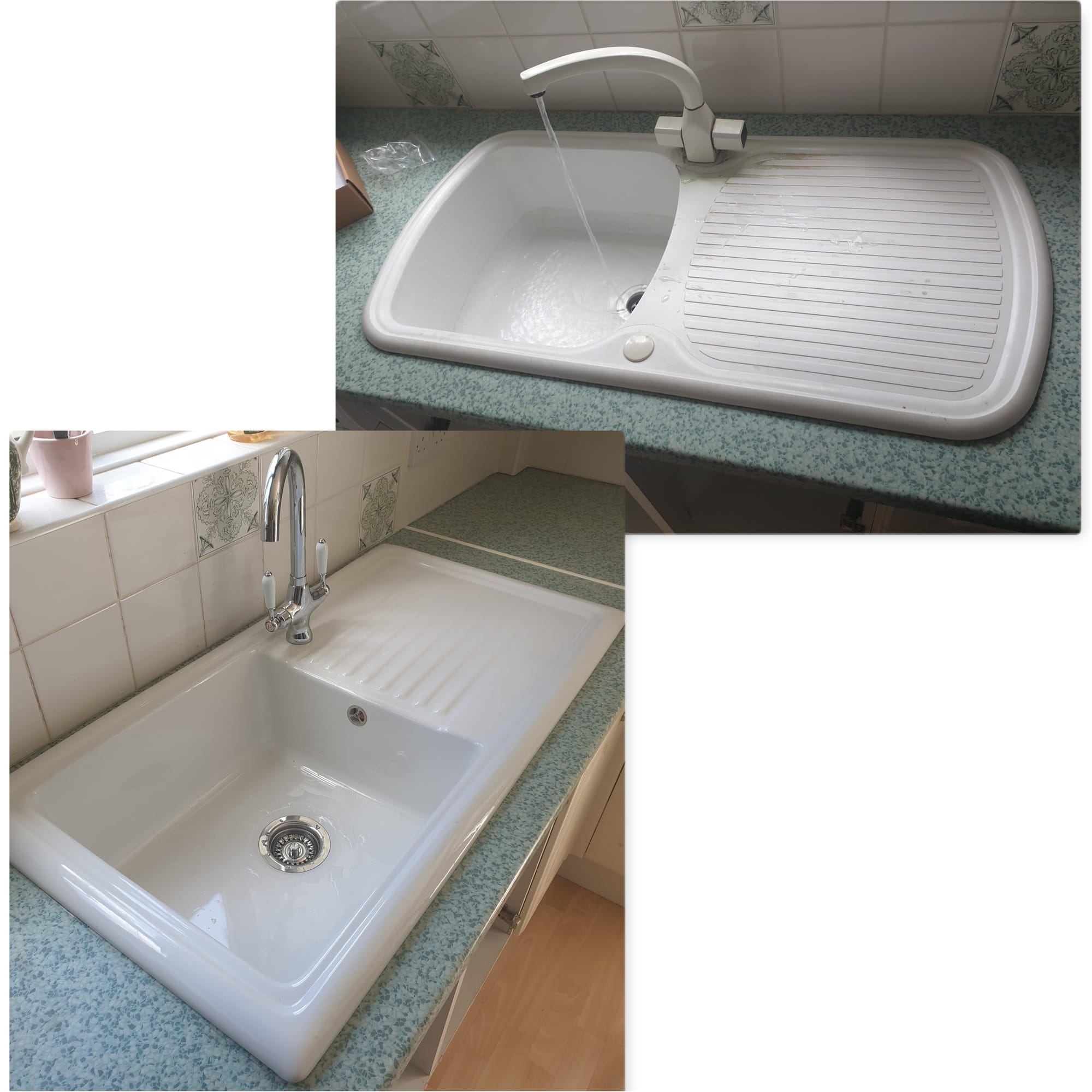 Kitchen sink before and after