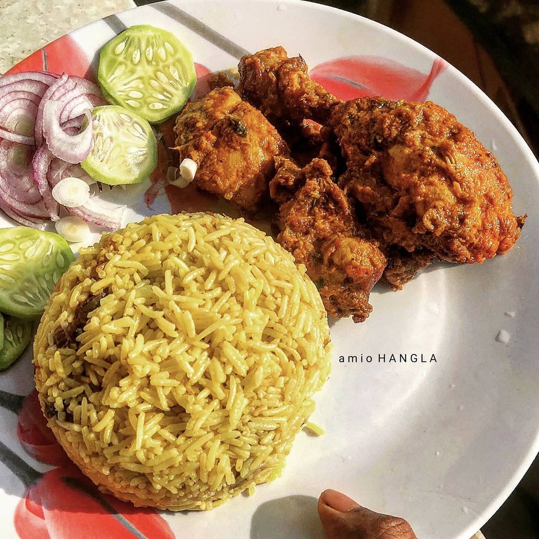 Achari Murg with Pulao