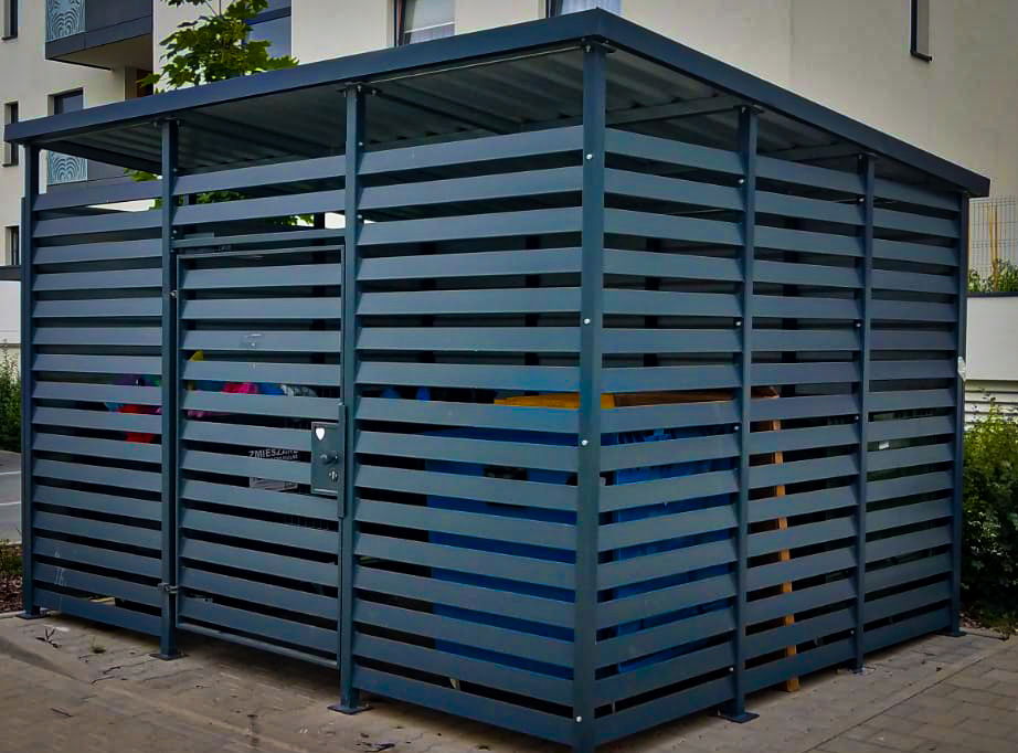 Pergole, obudowy śmietników, rowerownie.